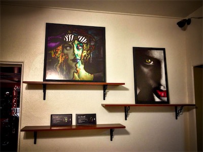 Cult of Ego II | Gallery Photo | Bud's Glass Joint — As this was a place of business selling what can only be described as weed paraphernalia before it was fully socially acceptable, although right on the cusp, so not that unusual. They had a couple of shelves. Kind of funny that I basically put up the tags for it as their own small pieces of artwork on the third shelf. Makes me giggle a little bit to look at this.