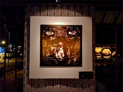 Cult of Ego II | Gallery Photo | Sky Bar | Gateway to the Soul — It's much easier when it's just yourself being displayed, even though to communicate what it was that you feel and you felt that inspired what any given piece is, is in most cases quite literally impossible. This one is full of eyes, obviously, and lots of intensity meant to look into you and show lots of presence. Keep in mind too that this piece is, I believe, at least two feet by two feet. So it may look a bit smaller there, but in reality that's not a tiny piece of artwork on that pillar.