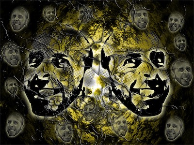 Ego Explosion — I think this one was made for the gallery show I did for this series of artwork. Just another one color cutout and a lot of replication and playing with layers and blending effects.