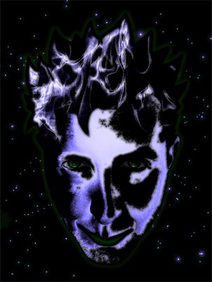 Intent — A strange self-portrait. Green eyes, purple chrome-looking skin, and some hair reminiscent of Dragon Ball Z. Just another experiment in how intense I could look in a piece of artwork.
