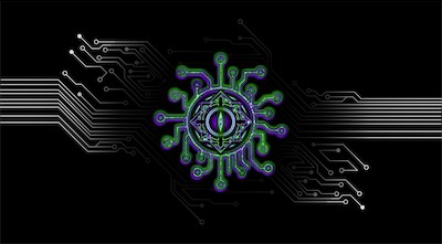 Chaos Circuit Eye | Purple-Green Psychadelic Wide — Naturally, I put it on the same circuit background to have a nice big desktop image, also formatted for video.