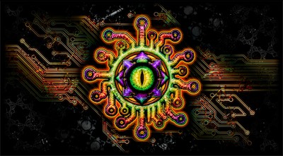 Chaos Circuit Eye | Omega Flesh Circuit — And this one I thought to both simplify and complicate. So I took out the extra stuff and just concentrated on giving the background circuitry a bit more presence in a way that matched the central logo.