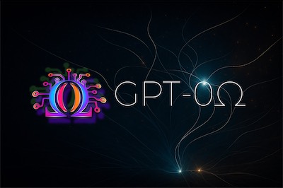GPT-0Ω Tendrils Wide — I enlisted the help of AI again. In this case, to help with the design of this piece of artwork. It was an abstract request for different points of light connecting in an open and atmospheric environment with a dark background that looked something like a night sky or something along those lines. Just something nice to place the logo and the words with, with a bit of effects and compositing, and a bit of a perspective angle shift on the main logo.