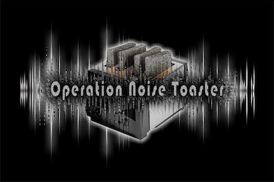 Noise Toaster — This is the very first version of the Operation Noise Toaster logo. I knew it ultimately wouldn't be what I would go with in its form, because this cannot easily be reduced to a one-color logo, which is important for any logo. But this is the basis. A much more literal interpretation, for sure.