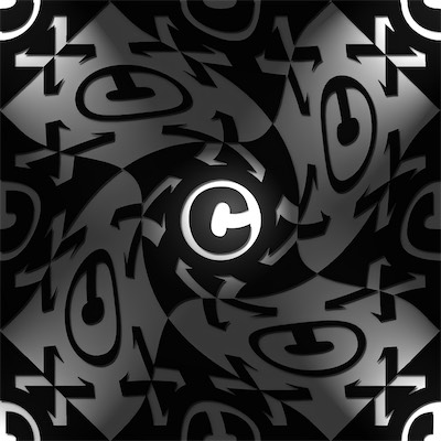 Black & White | Swirly Chaos — This is the logo from ©haos Gallery, replicated in such a way that matched it up like a Escher painting, and then twisted with some interesting lighting effects. Simple, but kind of dramatic.