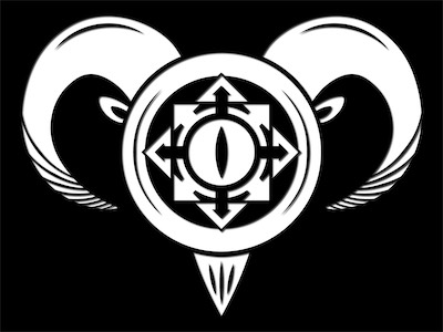 Pan's Chaos — What was originally the 'Pan Productions' logo, using my Chaos System logo in the middle with a cat's eye, because a goat's eye doesn't translate well to a one-color image. I created this, now called the 'Pan's Chaos' logo. These things come intuitively, and I thought this turned out quite well. You should check out the animated version in the video section if you haven't already seen it.