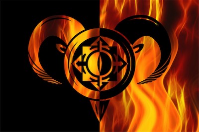 Pan's Chaos Fire — Same idea with the double inversion, but instead of black and white, black and fire. I was just trying out some options. Bit of a drop shadow to give it a little bit of depth.