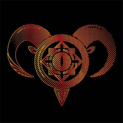 Pan's Chaos | Halftone Outline Fire — Another thing I really like to do with halftones is work with their stroke or outline and affect that. And that's what this is, using a bit of a fire overlay (reds, oranges, and yellows). Just another interesting treatment.