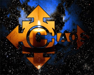 ©haos Logo | Candle II — And as I'm inclined to do, extrapolating from previous treatment, I took the original candle photo and grabbed some shots, probably from the NASA website, of some space nebula or clouds, and added it in as another layer, giving some dimension and depth and spaciousness to the shot.