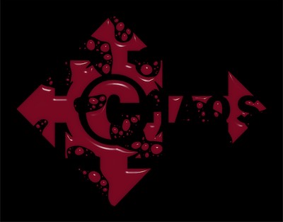 ©haos Logo | Blood — At the gallery, we threw quite the epic Halloween party. I hooked up a projector on the front porch to play all of the Evil Dead movies plus Army of Darkness on a loop. And we had bands, and everybody was in costumes, and we lit fireworks. And I came up with this logo to look a little bit like blood, something appropriate for Halloween.