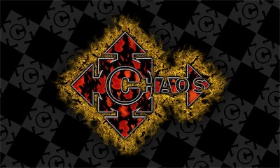 ©haos Logo | Flame Corona-BC — And this is the other one, using the same outer treatment that I called the corona, with the interior actually being a photographic sample of a pair of pants that I wore a lot at the time, of which I have a new version of now and sometimes still wear, some flame pants that I loved, with the same background.