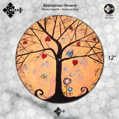 Abendarian Reverie — Piece by Cherise Cappella, Acrylic on Vinyl. Part of the vinyl show, Chaos Gallery, shown in 2009 as a group show that I composed and put together.