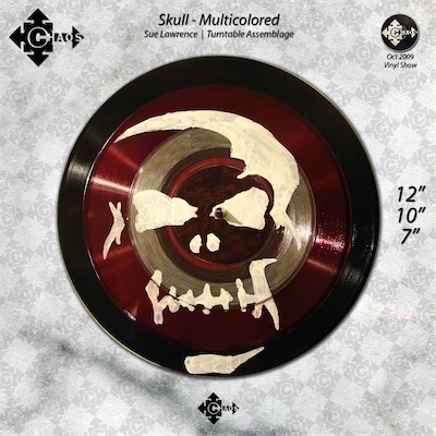 Skull - Multicolored — Sue Lawrence, Turntable Assemblage. Part of the vinyl show, Chaos Gallery, shown in 2009 as a group show that I composed and put together.