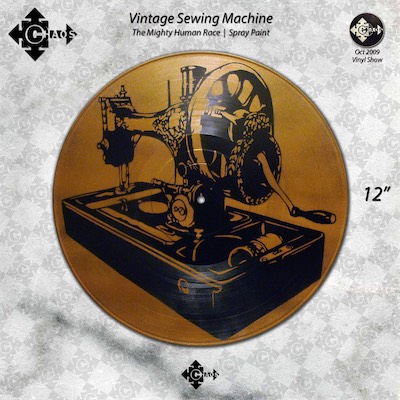 Vintage Sewing Machine — The Mighty Human Race, Spray Paint. Part of the vinyl show, Chaos Gallery, shown in 2009 as a group show that I composed and put together.