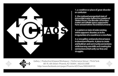 ©haos 1st Ad Front — Basically the same thing as the last, except for used as one side of a double-sided ad for the gallery for upcoming shows. Our first one.