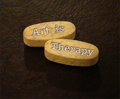 Art is Therapy — An ultra-simple graphic. My partner Mecca had requested some kind of a graphic that represented what she thought of as art and therapy mixed. As somebody with publicly self-proclaimed psychiatric issues, who has also worked in the psychiatric field, I believe her thought was to combine the concept of pills and art therapy. Not sure it was the best way to go, but I did it anyway.