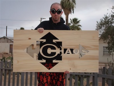 ©haos Gallery Sign — Another modeling shot, framed a bit better, a little bit closer up. Those little edges coming around the small arrows were the most questionable part for sure. Luckily they never got knocked off or damaged, but having it out of people's ways, probably the secret to that.