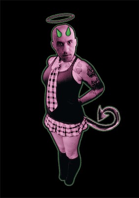 Whimsical — Another roommate at the firehouse named Pete, who was either currently or recently in a fling with a woman named Princess Anna. I took her body and put his head on it, and added a devil's tail, some horns, and a halo. I called it Whimsical, because recently we had done a show called Whimsical or Whimsy, and had an argument over if that even made sense. And so this was a little bit of a poke of fun at him.
