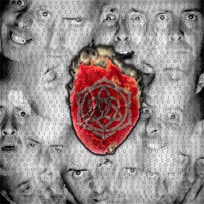 Rebirth — A strange self-portrait for sure. This is just after I was with that girl Erin mentioned a few images back. The symbol in the center is a triquetra, and a mandala-type circular symbol around it with a flaming heart, and all of the different kinds of emotions I was feeling. A strange one-off that I did, a symbol I never used again.