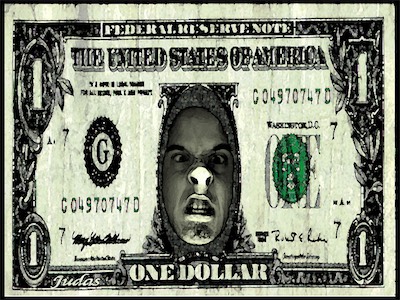 One Dollar Glen — If you started at the beginning of this webpage and looked through the very first gallery, 'Cult of Ego I', this is the same image in the center, of me, that is in the one called 'Evil Incarnate'. I mentioned it would be in this one upcoming. In this one, I just take the place of George. If you want to see this animated, in the video section in my 'Gallery of Works', it is represented in there.