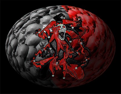 Skullz Jester Sphere — More early Photoshop days. Working with the jester that you've already seen previously in the Chaos section. Used in one of the pieces you saw in there as well. This is the separate piece in isolation.