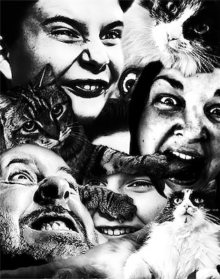 Family Portrait — I was living in Chandler for quite some time with Sarah, her son Lukas, Little Cat, and an adopted cat, Sally. At some point, there had been a project that we had done relating to Mark Rober, and you were able to turn in something that he could print as well. So I made this to see if he would. That never happened. But this image did.