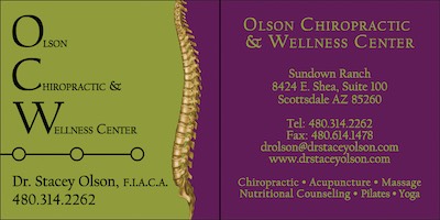 Olsen BC — This is one I actually really liked. The colors and the design, and the simplicity, that was nice. It's slightly odd, slightly off, but green and purple, even though it's a weird green and a weird purple. And a nice big spinal column. Who gets to put that on their business card unless they're a metal band or a chiropractor? That's rad. Plus, as you've seen, I like lines and circles, so I've been using them for quite some time. Even professionally!