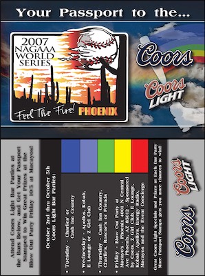 2007 NAGAAA Softball — This is a fun one. They had a lot of elements to add, which is helpful. But still had to go out and find some of those clip art of a rainbow and a guy holding a bat, build out the rainbow on the backside, a few different layers, transparencies. I dig it. It worked. And it's for gay softball, whatever that means.