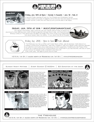 Jan 2007 Flyer — And if you're paying attention, you'll notice that some of the borders around the elements of clip art and images in the top half of the ads have been changing. As for the movies this month? Pretty good selection here. I picked the first one. I was definitely emphatically interested in the second one as Pink Floyd is still my favorite band. The third one was great. The last one was okay.