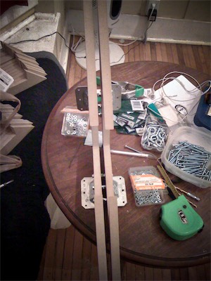 Chaos Sculpture II | Installing Hardware 2 — An angle to give you an idea of the spacing between the pieces that make up each arrow part. I went with dual pieces because a single piece of wood for each of the panels for the arrow felt like it would just be a bit insubstantial. And the way that it came out, I thought was pretty impressive. So I think I made the right choice to double up.