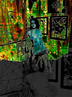 Kait — This one was different. It helped that Kait set herself up in front of a wall with a bunch of artwork on it, including some of mine, if you look closely. And I'd known Kait for many years at this time and lived with her at The Firehouse. I was very comfortable with this one, and I think I came up with something pretty cool for putting it together in such a short amount of time.