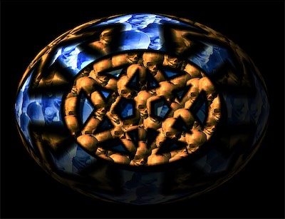 Chaos Pentagram Duality — Is this symbol controversial? Or does it require being in an NSFW gallery? I don't know. For me, I found it interesting to take a symbol that, for most people, whether right side up or upside down, whichever one of those is true, and combining two of them into one, stood for the duality that the universe is full of. This is a very old version, early days of Photoshop. You've seen other things like it already in previous sections.