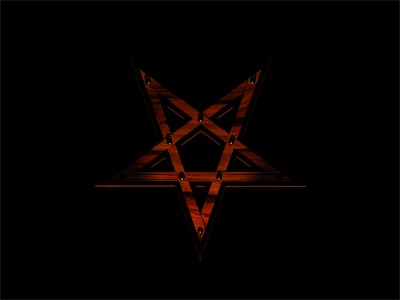 Pentagram | Dark Scene — Made a long time ago, as all these were. And with this one, I was trying to more closely elicit the kind of imagery that people can be so afraid of. Made out of some kind of wood texture, almost taking on the appearance of something you might crucify somebody on. Designed to look dark. Really though, it's quite a lovely object. And without the connecting beams, it's just a star. It's funny how subtle the difference is between this being a potentially offensive object and a kid's shape.