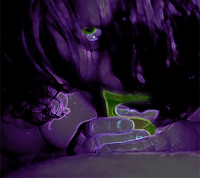 Swallowing Life — A photo sent to me by someone I was with for a while, and an experience that they were having during a very reckless part of their life. It was odd, that relationship, and what most people would call highly inappropriate to have been sent such a photo. But I made something interesting out of it. Is it not clear what it is? I think it's a pretty dramatic look, and quite intense.